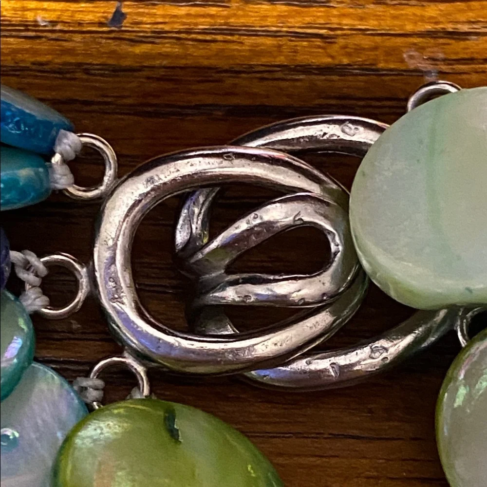 6 strand blue green purple mother of Pearl shell disc necklace - Picture 11 of 11